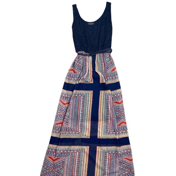 Luxology Navy Patchwork Maxi Dress NWT with Back Slit Size 4 - Picture 1 of 10